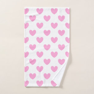 Toalha De Mão Algodão Candy Polka cor-de-rosa com corações branc