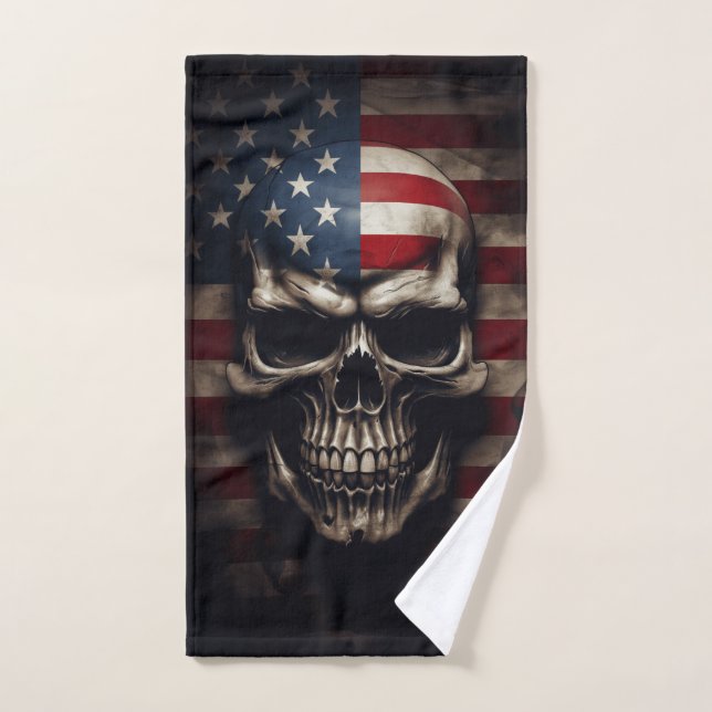 Toalha De Mão American Flag Skull (Toalha de mão)