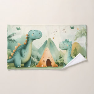 Toalha De Mão Amigos Dinossauros Fofos em um Paraíso Pré-Históri