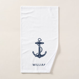 Toalha De Mão Âncora de Barco Náutica Azul Personalizada