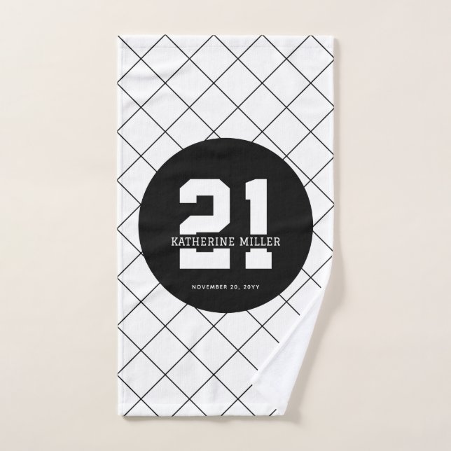 Toalha De Mão Aniversário de 21 anos personalizado moderno e ele (Toalha de mão)