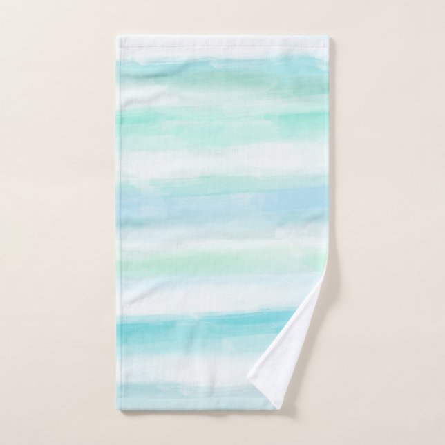 Toalha De Mão Aqua Mint Blue Ocean Beach Stripes (Toalha de mão)