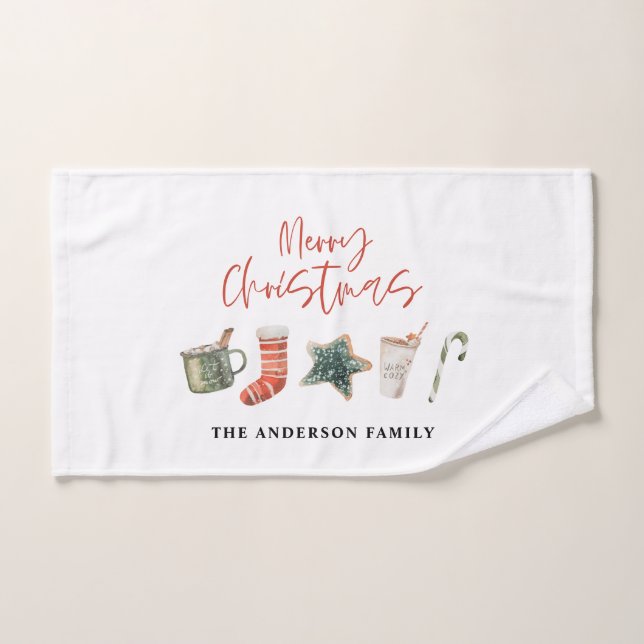 Toalha De Mão Aquarela Biscoito de Natal bebe canas doces (Toalha de mão)