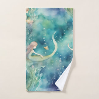 Toalha De Mão arte de sereias em aquarela