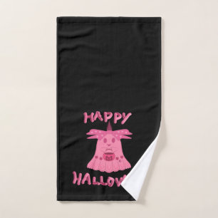 Toalha De Mão Arte Digital Coquette Pink Ghost Feliz Halloween