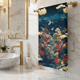 Toalha De Mão Arte Floral de Luxo Inspirado no Japão para Banhei