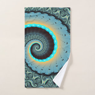 Toalha De Mão Arte Fractal Espiral Azul Turquesa Abstrato Laranj