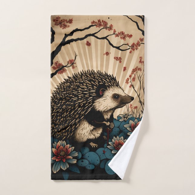 Toalha De Mão Arte Japonesa Hedgehog Wash Cloth (Toalha de mão)