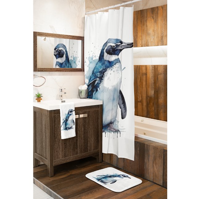 Toalha De Mão Ártico Azure Watercolor Penguin (Criador carregado)