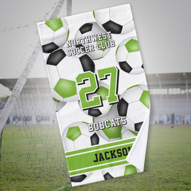 Toalha De Mão Atleta de futebol e nome de equipe verde preto (Criador carregado)