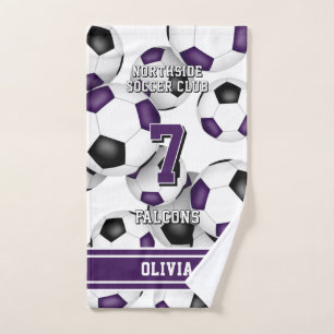 Toalha De Mão Atleta personalizado e nome de equipe roxo