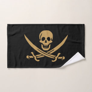 Toalha De Mão Aztec Dourado Crânio e Cutlass Pirata Calico Jack