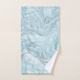 Toalha De Mão Azul Aqua Silver Marble
