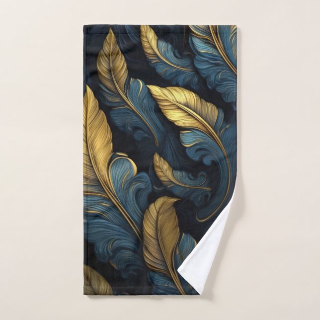 Toalha De Mão Azul - Folhas de Ouro (Toalha de mão)