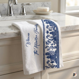 Toalha De Mão Azul Personalizado de Willow Chinoiserie Família B