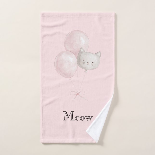 Toalha De Mão Balões Rosa Bege de Gato   (Toalha de mão)
