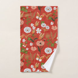 Toalha De Mão Bambu Floral Borboleta Bambus Shamrocks em Vermelh
