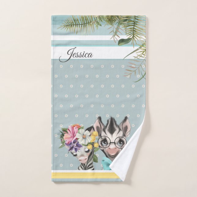 Toalha De Mão Banheiras bonitas apaixonadas, texto azul floral (Toalha de mão)