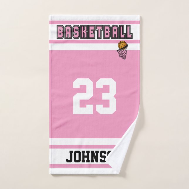 Toalha De Mão Basquete 🏀 Rosa e Branco (Toalha de mão)