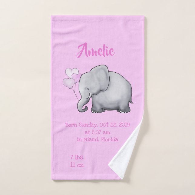 Toalha De Mão Bebê Rosa Bonita Nascença Aposta Enfermeiro Elefan (Toalha de mão)