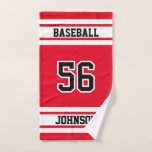 Toalha De Mão Beisebol ⚾ Vermelho e Branco - Personalizar 100%<br><div class="desc">Toalha de mão. Vermelho (cor de fundo de Y)... mude para qualquer cor que você quiser) e branco qualquer esporte pronto para você personalizar. Faz um presente de excelente para qualquer jogador desportivo. ✔ NOTA: APENAS MUDE AS ÁREAS MODELO NECESSÁRIAS! 😀 Se necessário, você pode remover o texto e começar...</div>