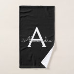Toalha De Mão Black Silver Modern Script Girly Monographic Name<br><div class="desc">Planejador de Notebook Espiral de Nome Simples de Script Preto e Prateado Monograma. Isto faz o doce e perfeito aniversário de 16 anos,  casamento,  chá de panela,  aniversário,  chá de fraldas ou festa de solteira presente para alguém que ama luxo de luxo e estilos quíticos.</div>
