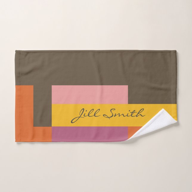 Toalha De Mão Bloqueio Amarelo Castanho Moderno (Toalha de mão)