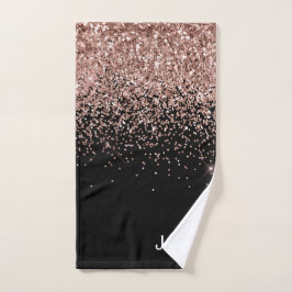 Toalha De Mão Blush Rosa Dourado Preto Brilho Monograma Feminino
