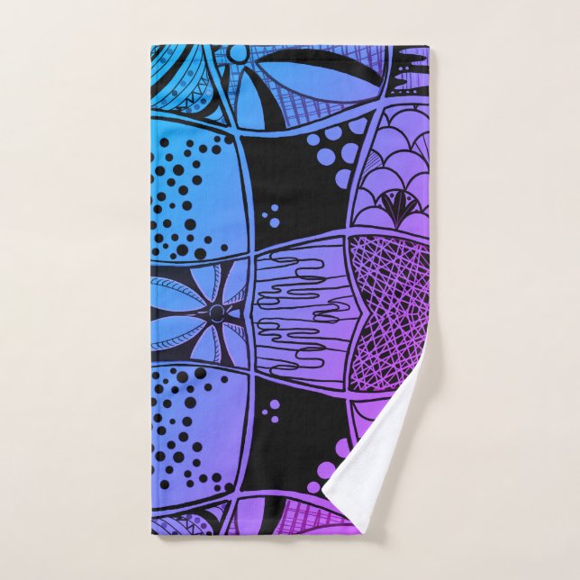 Toalha de Mão Boho Abstrato Zen Doodle – Azul Vibr (Toalha de mão)