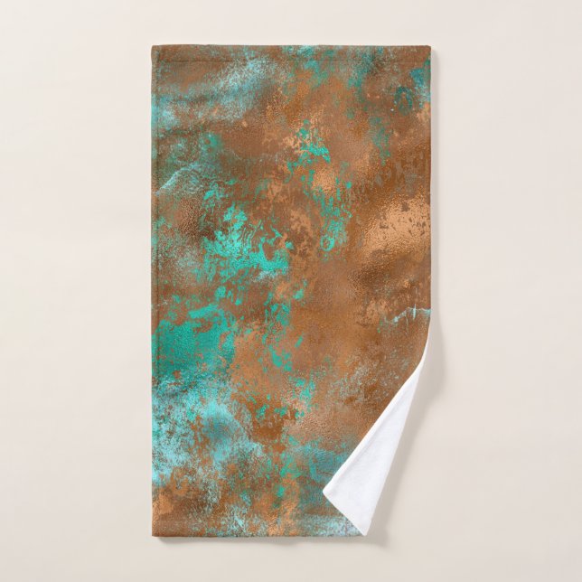 Toalha De Mão Boho Teal Copper Grunge (Toalha de mão)