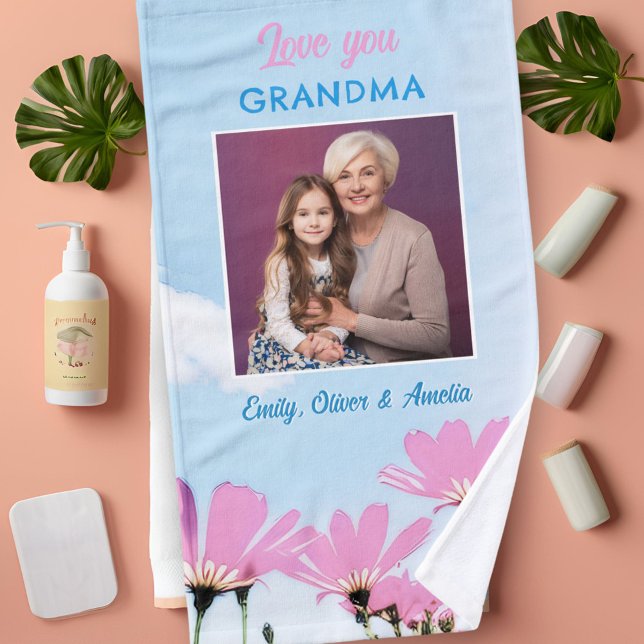 Toalha De Mão Bonita Ama Sua Vovó Flores Rosa Foto (Criador carregado)