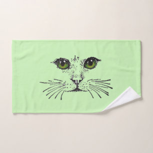 Toalha De Mão Bonito Gato Face Preta Desenho Olhos Verdes