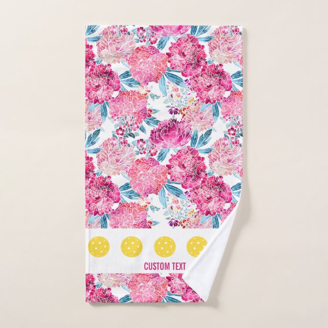 Toalha De Mão Bonito Pickleball de Padrão Floral Rosa (Toalha de mão)