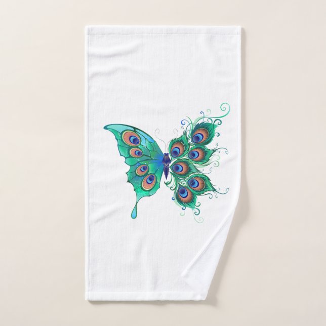 Toalha De Mão Borboleta com Penas de Pavão Verde (Toalha de mão)