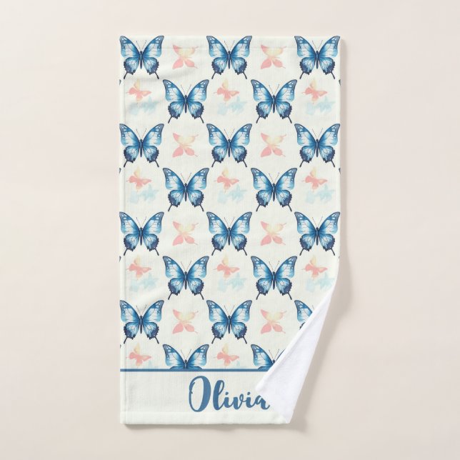 Toalha De Mão Borboletas Azuis Na moda de Aquarela (Toalha de mão)