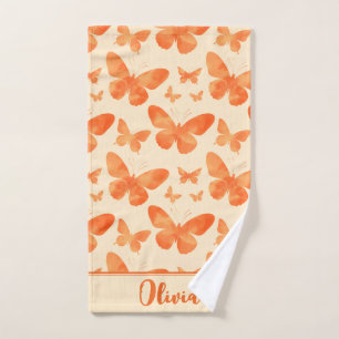 Toalha De Mão Borboletas Laranja Aquarela