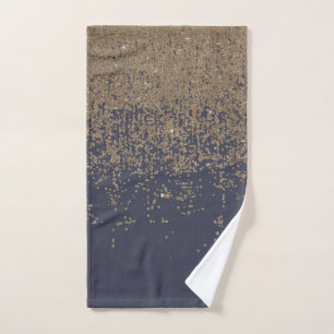 Toalha De Mão Brilho Sparkly Dourado Ombre dos azuis marinhos