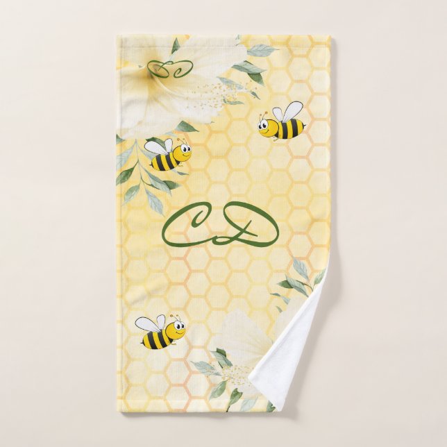 Toalha De Mão Bumbles amarelo doce melada monograma (Toalha de mão)