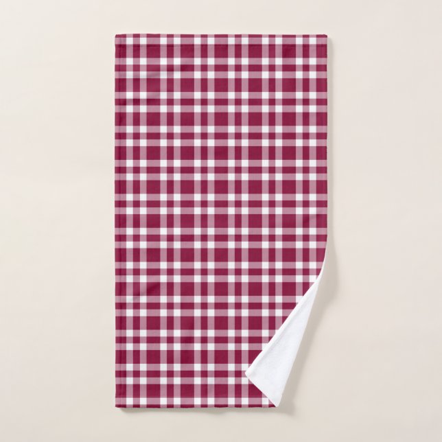 Toalha De Mão Burgundy White Plaid Pattern (Toalha de mão)