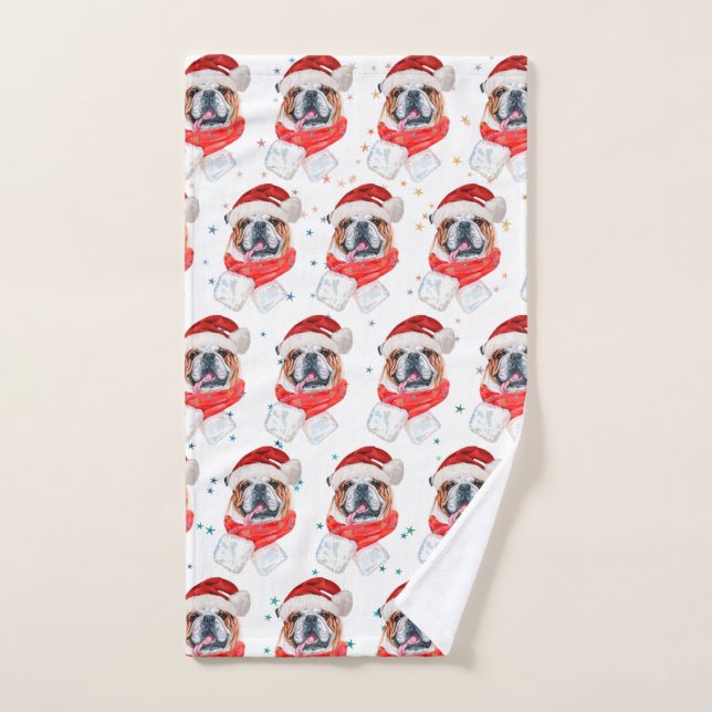Toalha De Mão Cachorro-Bulldog Inglês - Natal (Toalha de mão)