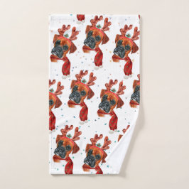 Toalha De Mão Caixa de Cão Boxer com Antleres de Rena Natal