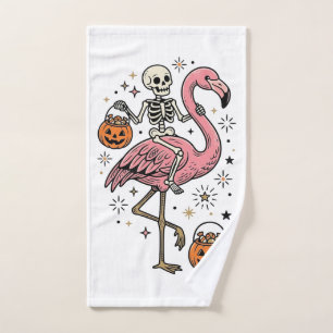 Toalha De Mão Camisa de Doce de Halloween de Flamingo Montado em