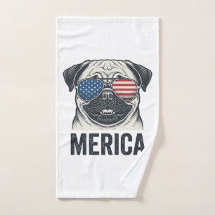 Toalha De Mão Camisa de Gravura Vintage Patriótica Pug Merica De