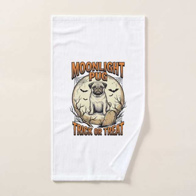 Toalha De Mão Camisa de Halloween de Pug com Lua de Gravura Vint (Toalha de mão)