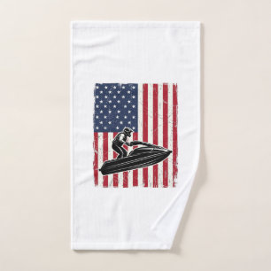 Toalha De Mão Camisa Vetorial Vintage Jet Ski Bandeira Americana