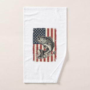 Toalha De Mão Camisa Vintage de Pesca de Robalo com Bandeira Ame
