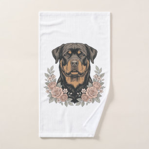 Toalha De Mão Camisa Vintage de Rottweiler com Desenho Floral_1