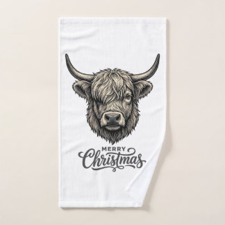 Toalha De Mão Camisa Vintage Merry Christmas Cow Highland_1