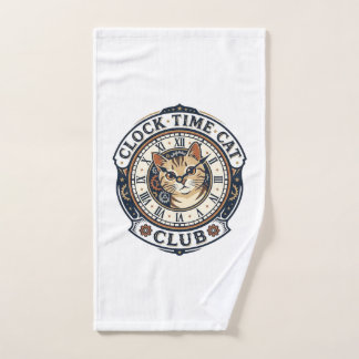Toalha De Mão Camiseta Gráfica de Gato Hora do Relógio Arte - Ho
