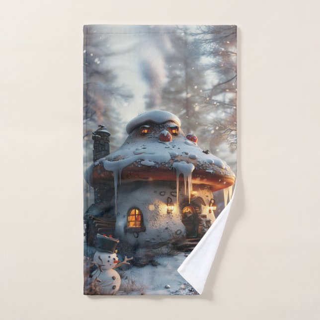 Toalha De Mão Casa de cogumelos na neve (Toalha de mão)